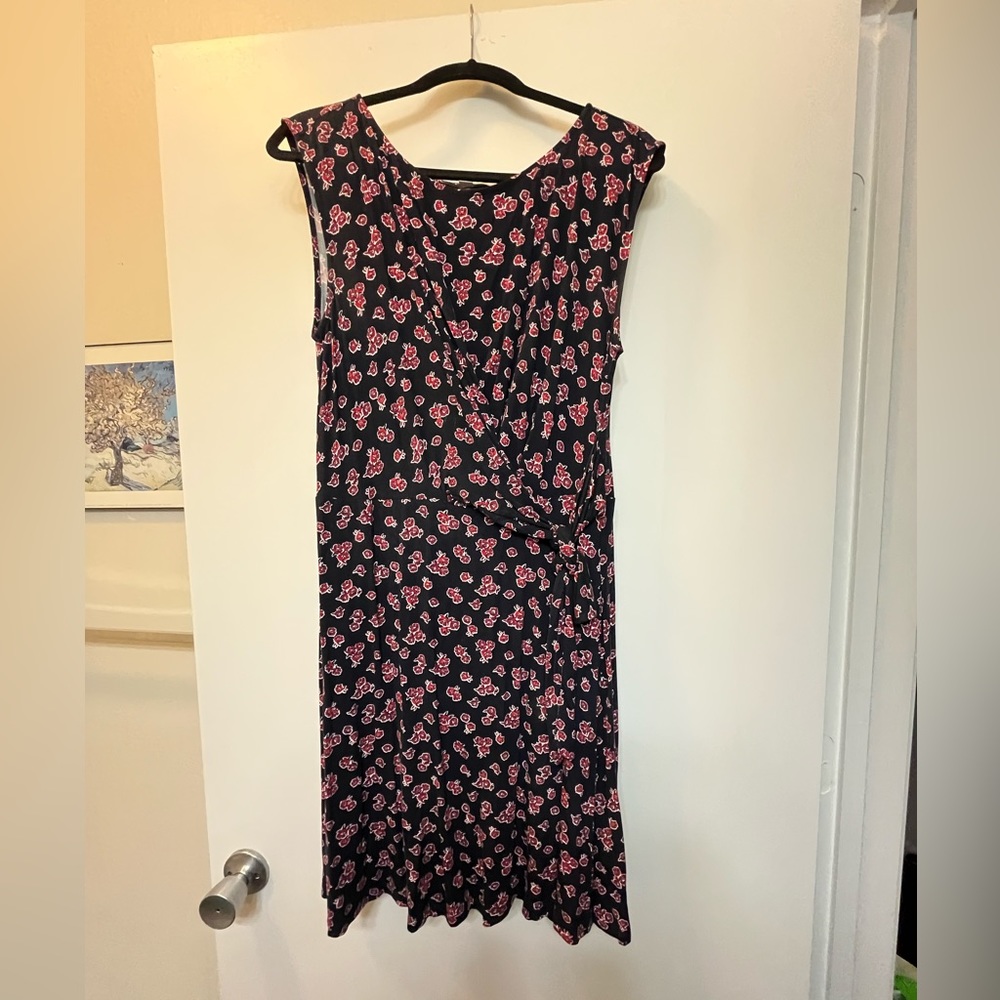 Loft Women’s Navy Dress with Red Flowers | Size M